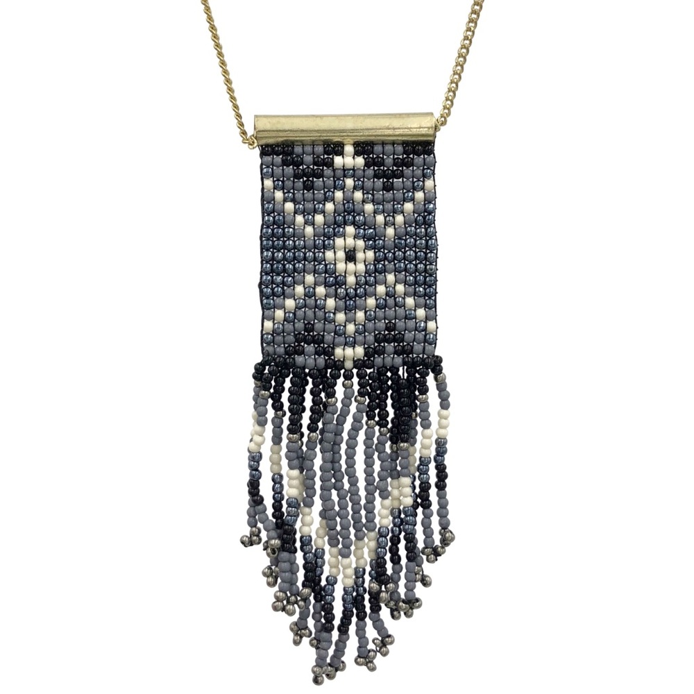 Southwestern Seed Bead Tassel Fringe Long Necklace